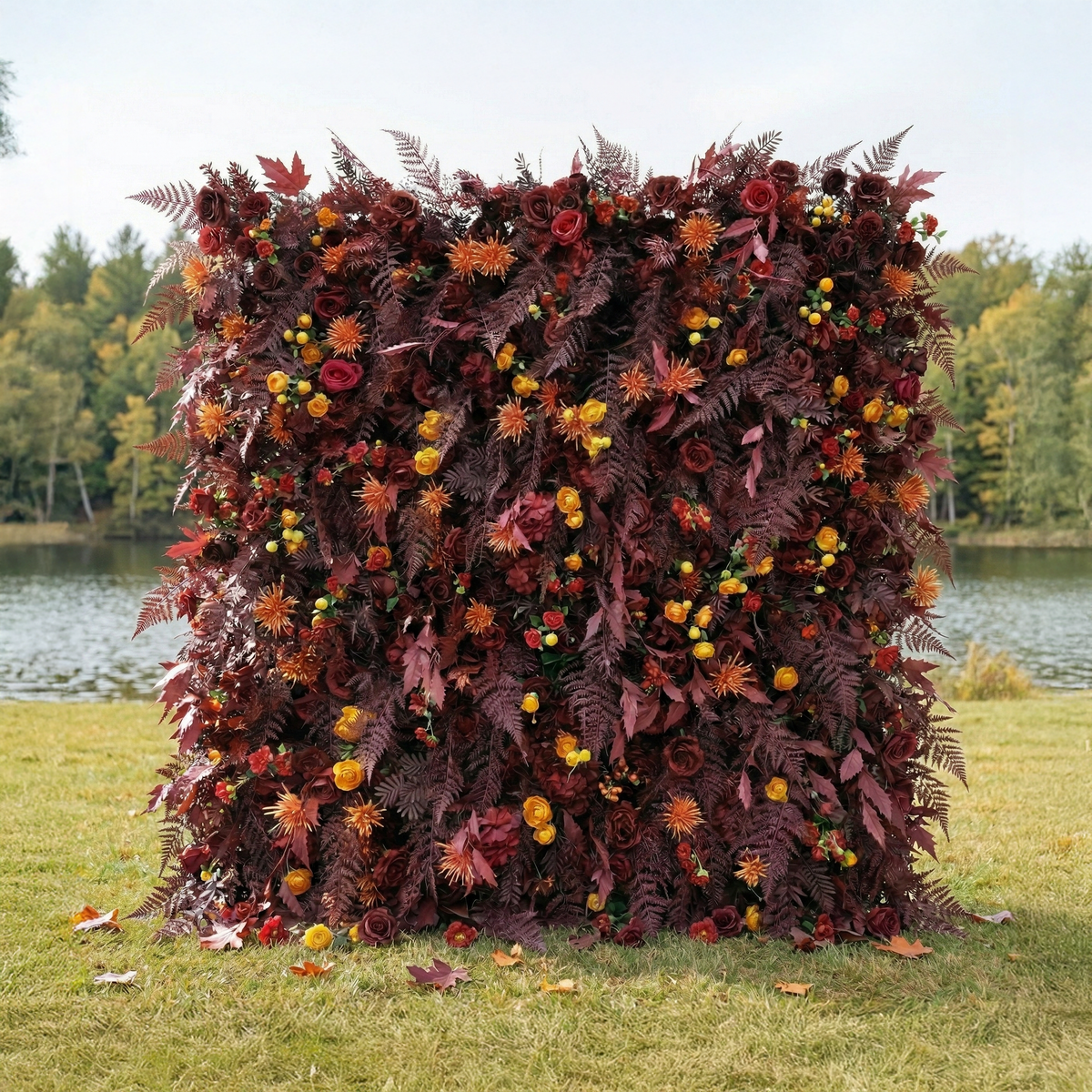 Caterina | 5D Burgundy & Burnt Orange Event-Ready Silk Floral Wall Backdrop for Vintage Weddings & Events | Shipping Included