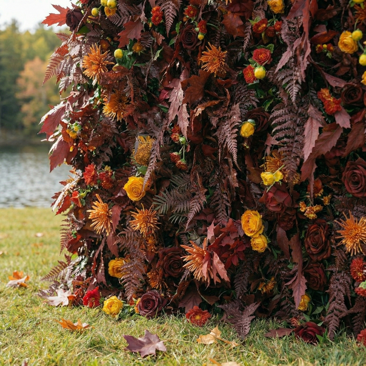 Caterina | 5D Burgundy & Burnt Orange Event-Ready Silk Floral Wall Backdrop for Vintage Weddings & Events | Shipping Included