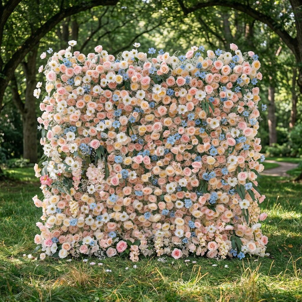 Coralie | 5D Peach & Baby Blue Event-Ready Silk Floral Wall Backdrop for Dreamy Wedding & Birthday Party | Shipping Included