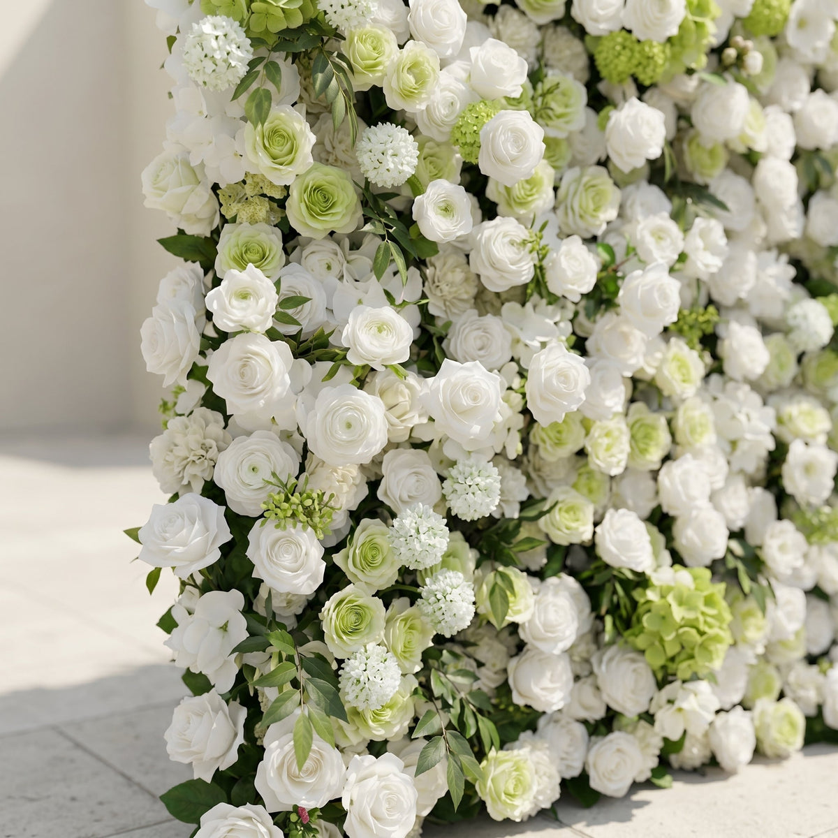 Cordelle | Luxury 4D Creamy White & Fresh Green Silk Floral Wall Backdrop for Organic Garden Weddings | Shipping Included