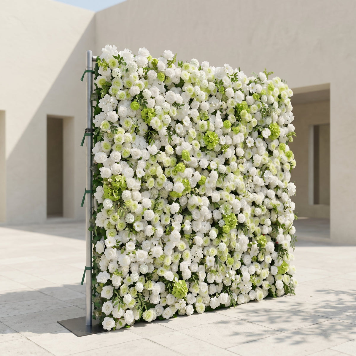 Cordelle | Luxury 4D Creamy White & Fresh Green Silk Floral Wall Backdrop for Organic Garden Weddings | Shipping Included
