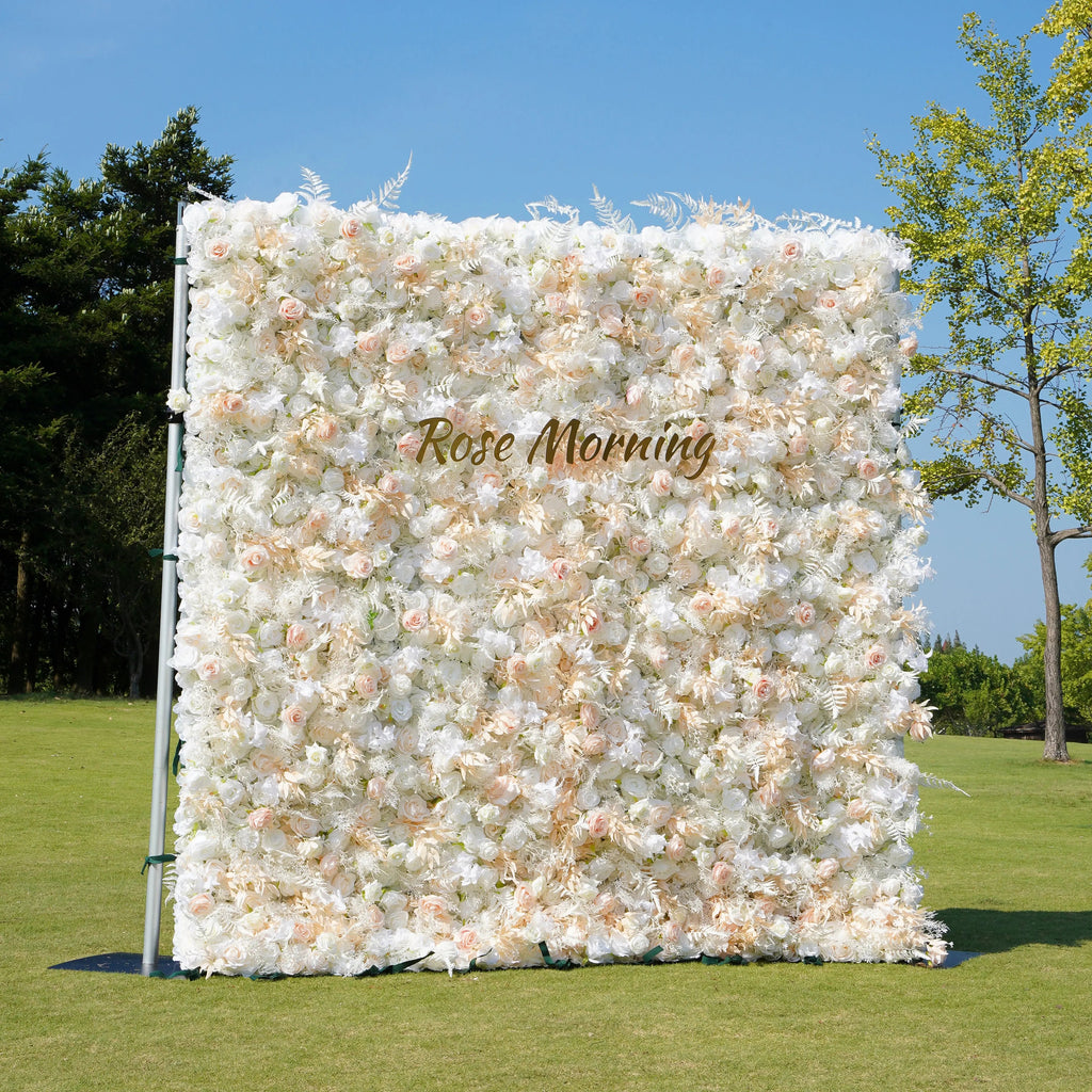 Cream | 5D Event-Ready Artificial Floral Wall Backdrop, Roll-Up Fabric | Shipping Included