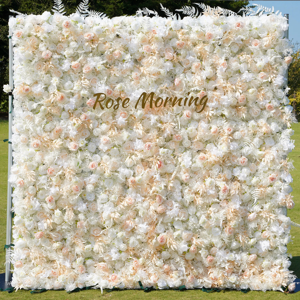 Cream | 5D Event-Ready Artificial Floral Wall Backdrop, Roll-Up Fabric | Shipping Included