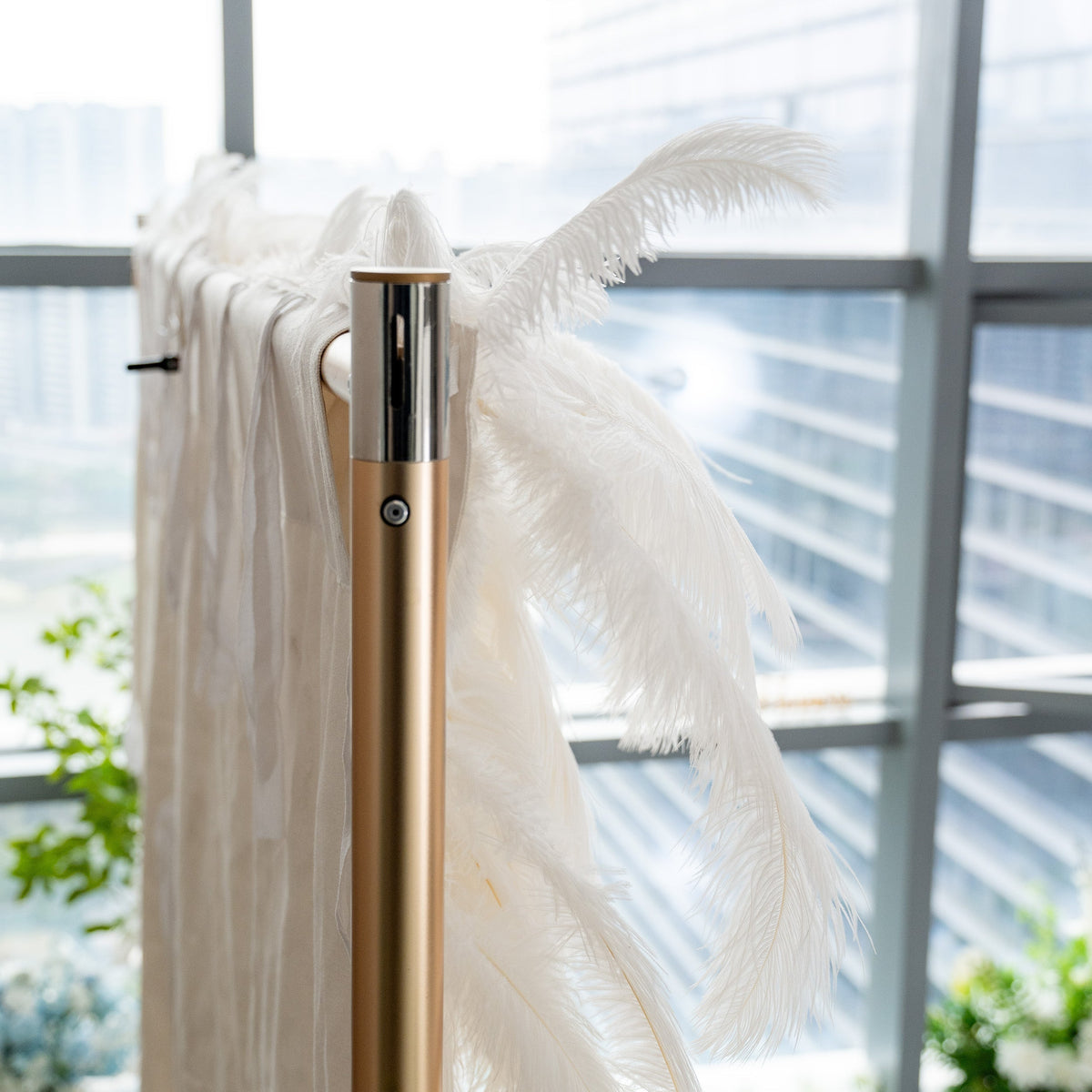 ValarFlowers Artificial Floral Wall Backdrop: Celestial White Feather Dreamscape - The Ethereal Whisper Collection for Luxurious Weddings and Events-VF-164-White
