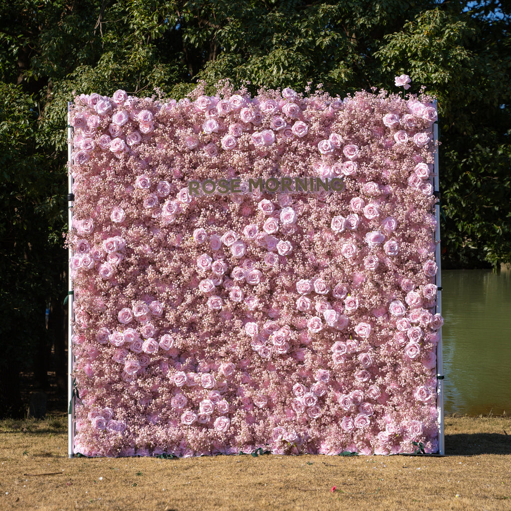 Pink Baby Breath | 3D Event-Ready Artificial Floral Wall Backdrop, Roll-Up Fabric | Shipping Included