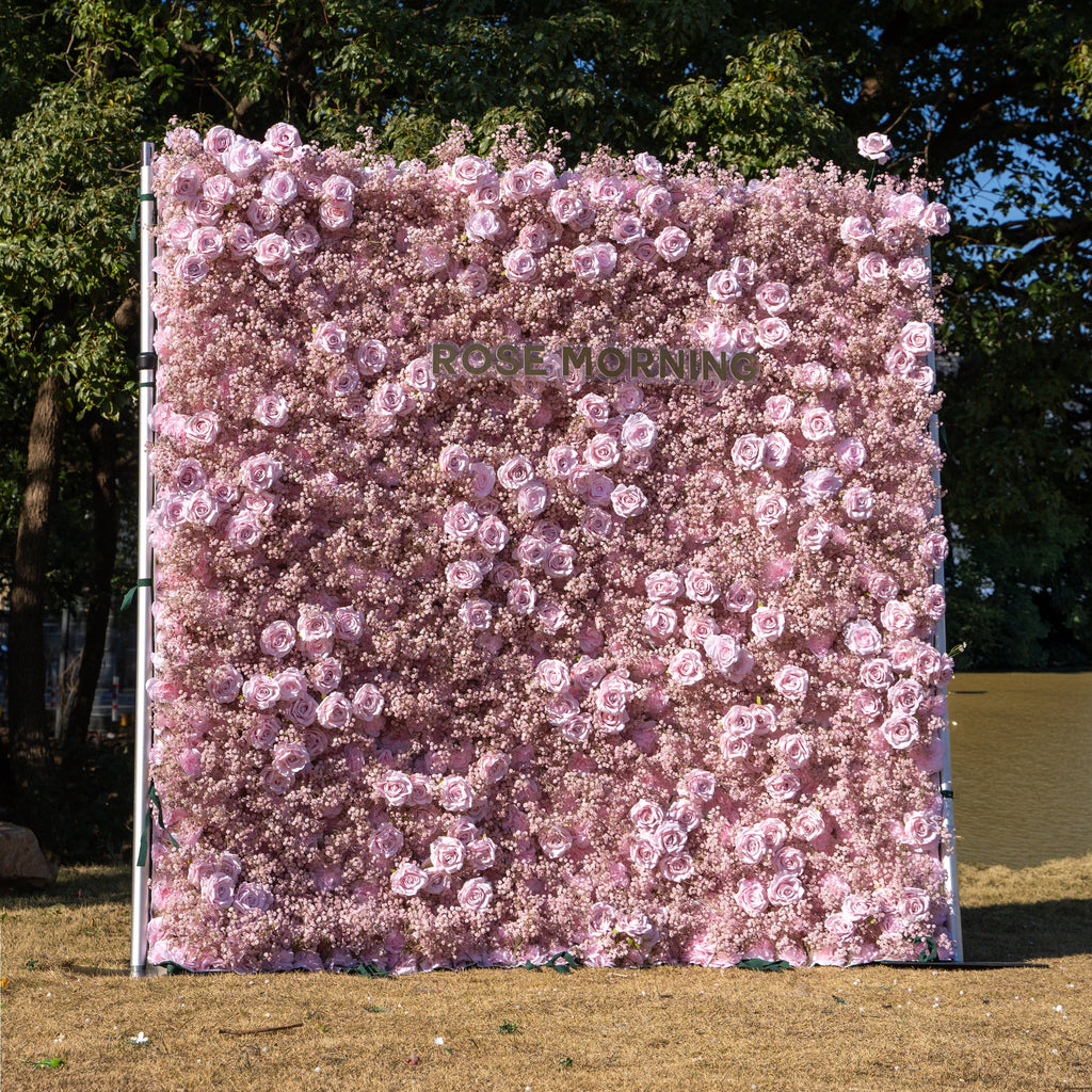 Pink Baby Breath | 3D Event-Ready Artificial Floral Wall Backdrop, Roll-Up Fabric | Shipping Included