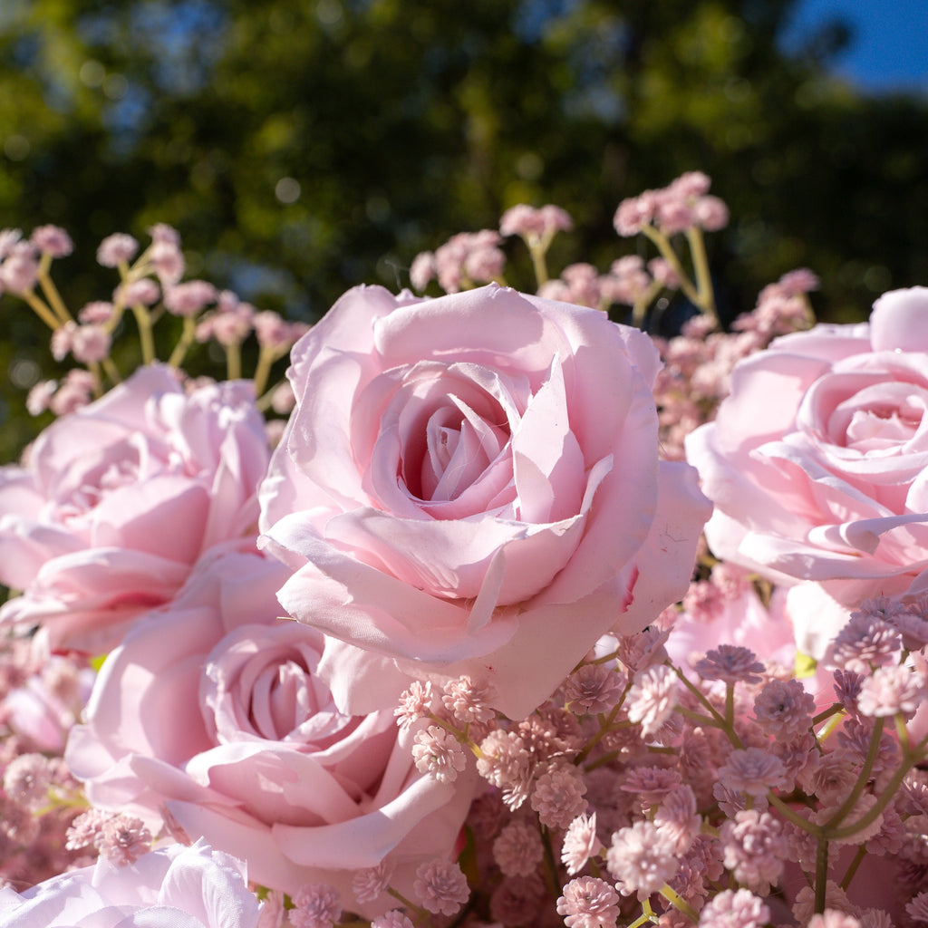 Pink Baby Breath | 3D Event-Ready Artificial Floral Wall Backdrop, Roll-Up Fabric | Shipping Included