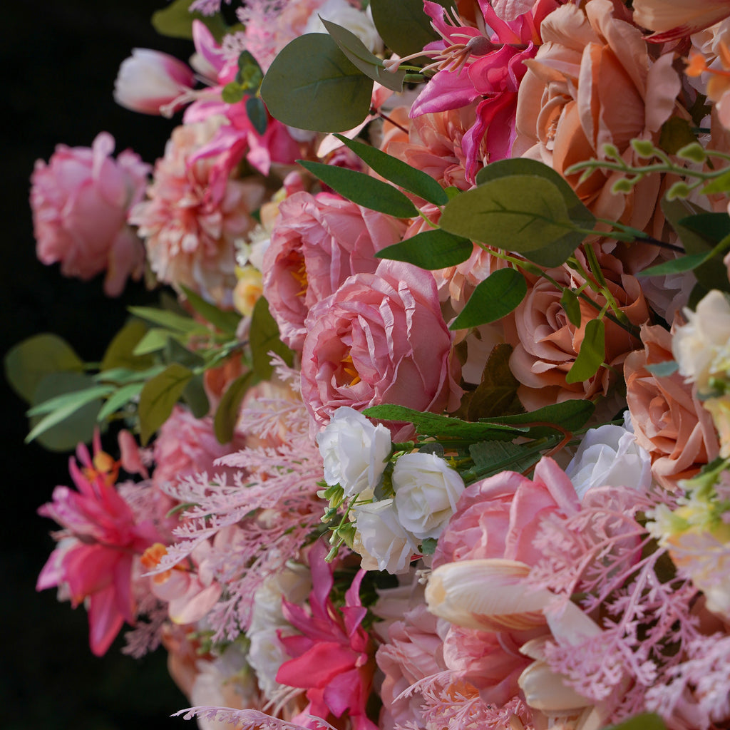 Doris: 3D Fabric Artificial Flower Wall Rolling Up Curtain Flower Wall R796 - 8ft*8ft Rose Morning