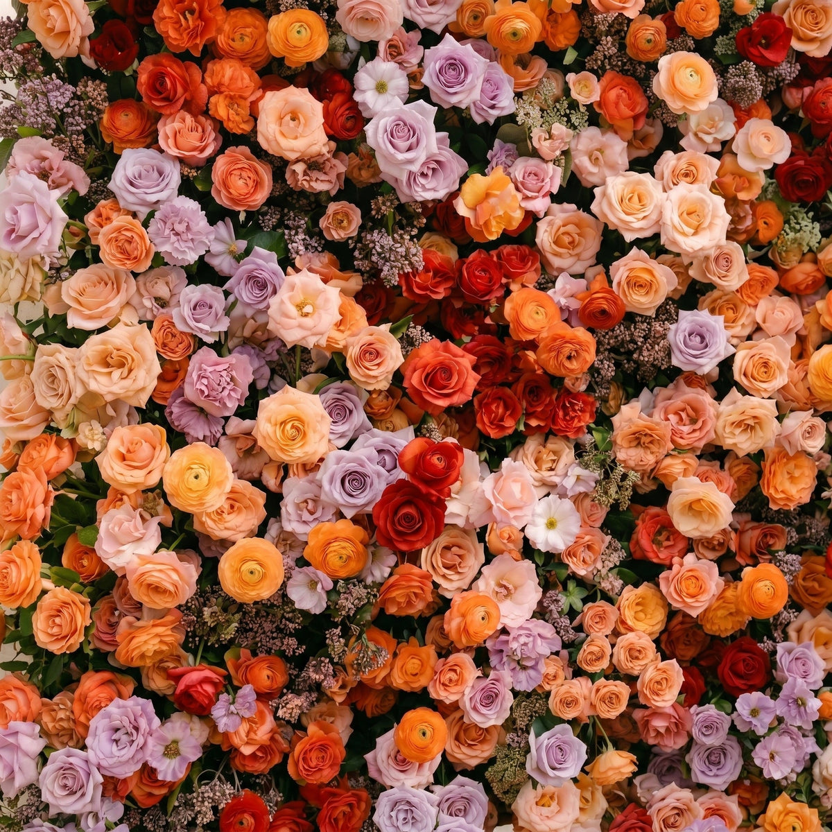 Daelyne | Luxury 5D Sunset Orange & Lavender Event-Ready Silk Floral Wall Backdrop for Warm Summer Weddings | Shipping Included