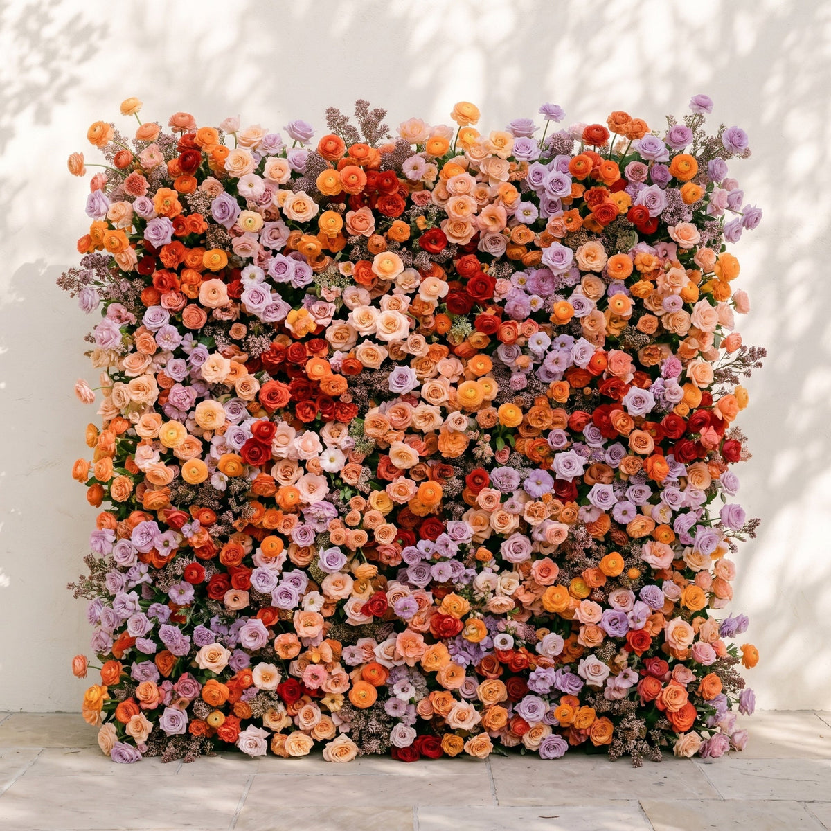 Daelyne | Luxury 5D Sunset Orange & Lavender Event-Ready Silk Floral Wall Backdrop for Warm Summer Weddings | Shipping Included