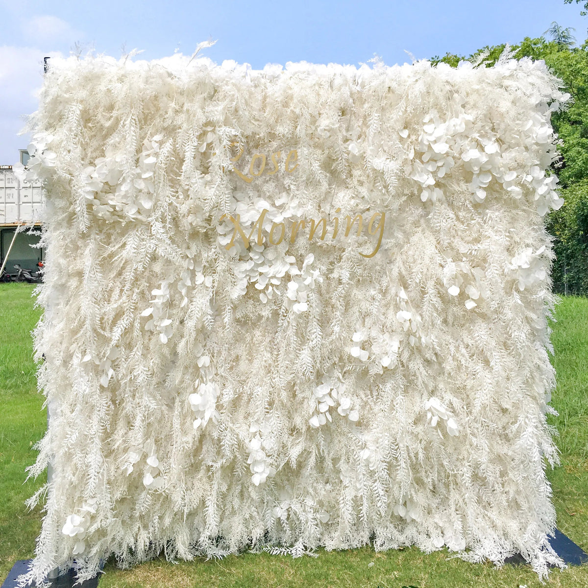 Dream | 5D White Event-Ready Artificial Floral Wall Backdrop, Roll-Up Fabric | Shipping Included