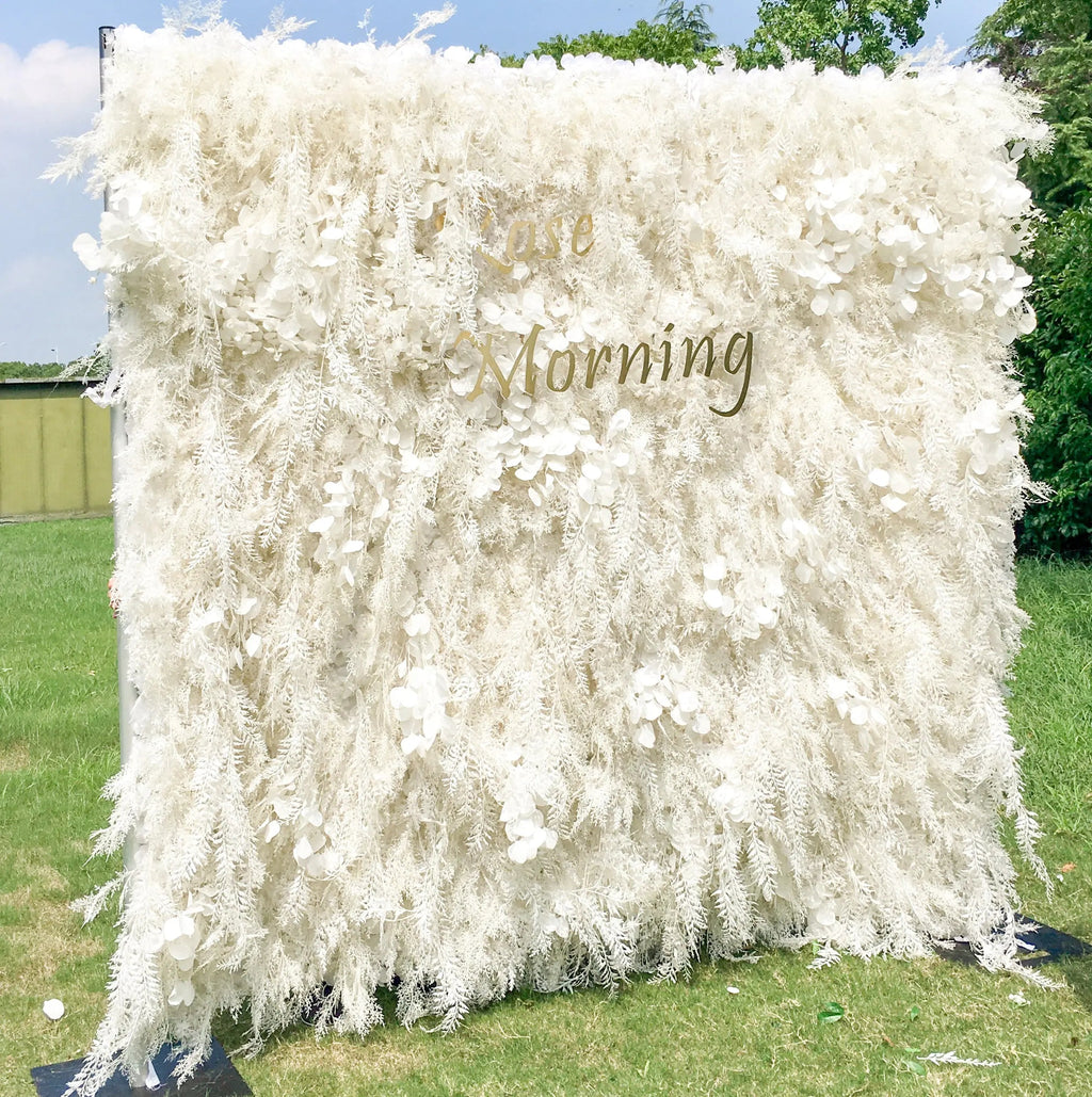 Dream | 5D White Event-Ready Artificial Floral Wall Backdrop, Roll-Up Fabric | Shipping Included