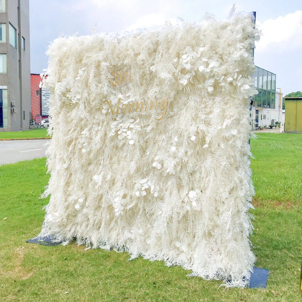Dream | 5D White Event-Ready Artificial Floral Wall Backdrop, Roll-Up Fabric | Shipping Included