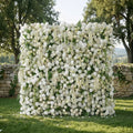 Elunara | 5D White Rose Flower Wall with Drooping Foliage Roll-Up Fabric Backdrop for Luxury Events Decor | Shipping Included