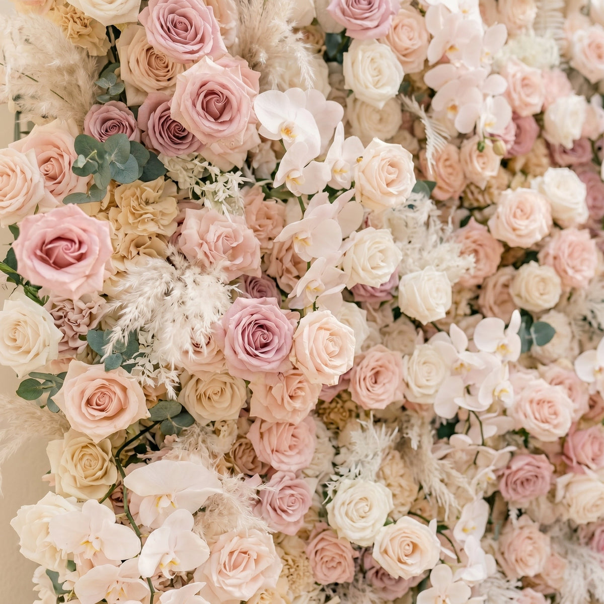 Elvenessa | 5D Neutral Warm Blush Pink & Ivory White Event-Ready Silk Rose Floral Wall Backdrop for Romantic Wedding & Proposal Setups | Shipping Included