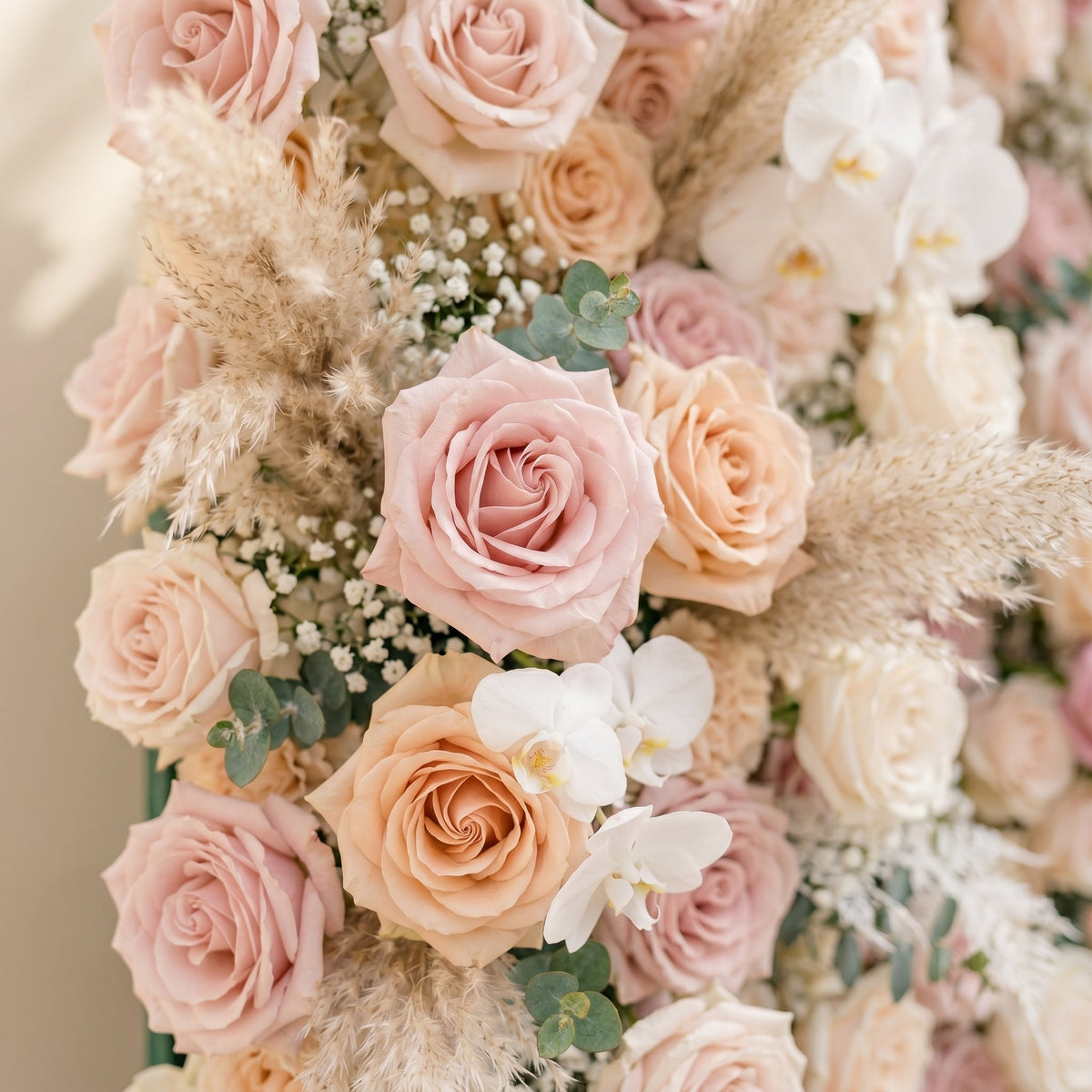 Elvenessa | 5D Neutral Warm Blush Pink & Ivory White Event-Ready Silk Rose Floral Wall Backdrop for Romantic Wedding & Proposal Setups | Shipping Included