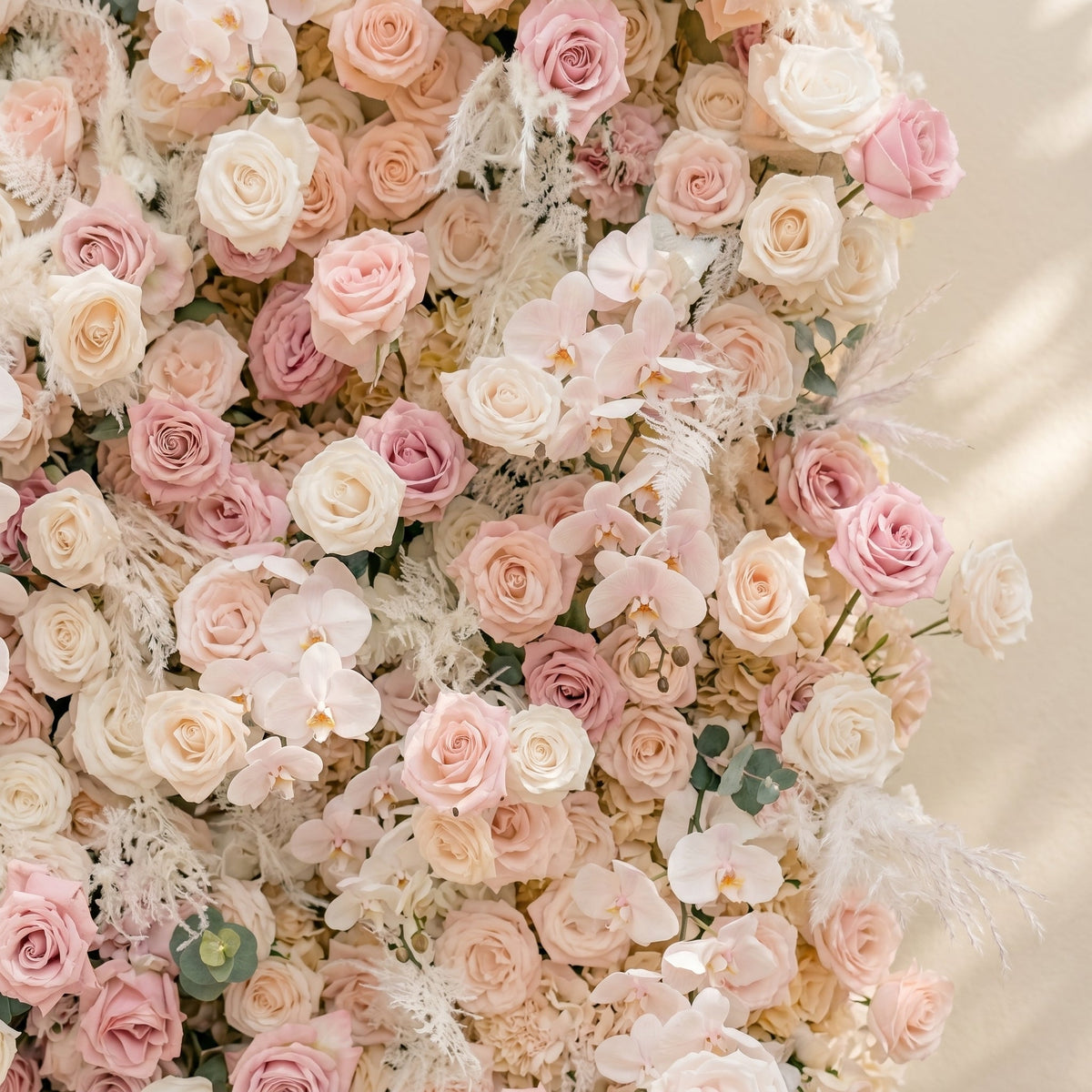 Elvenessa | 5D Neutral Warm Blush Pink & Ivory White Event-Ready Silk Rose Floral Wall Backdrop for Romantic Wedding & Proposal Setups | Shipping Included
