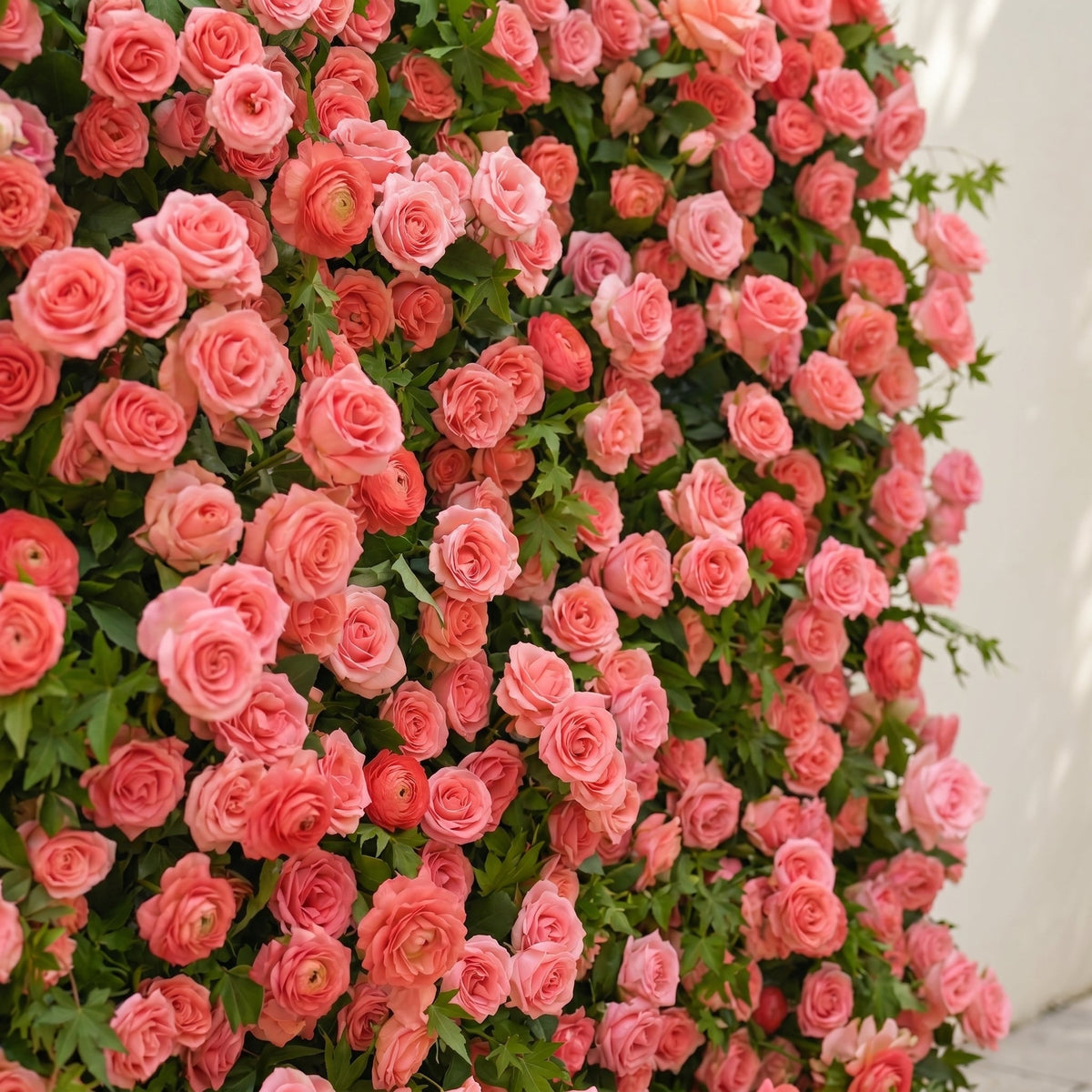 Elvenlena | Premium 5D Bright Coral Floral Wall with Greenery Roll-Up Backdrop for Cheerful Outdoor Garden Events | Shipping Included
