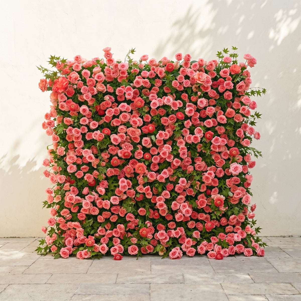 Elvenlena | Premium 5D Bright Coral Floral Wall with Greenery Roll-Up Backdrop for Cheerful Outdoor Garden Events | Shipping Included