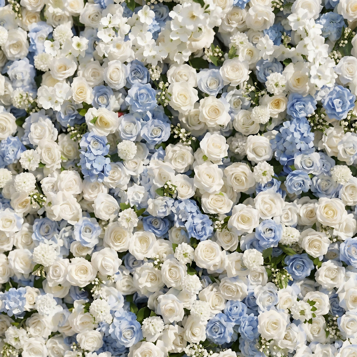 Embermira | Luxury 4D Ice White & Sky Blue Silk Floral Wall Backdrop for Destination Weddings | Shipping Included