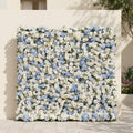 Embermira | Luxury 4D Ice White & Sky Blue Silk Floral Wall Backdrop for Destination Weddings | Shipping Included