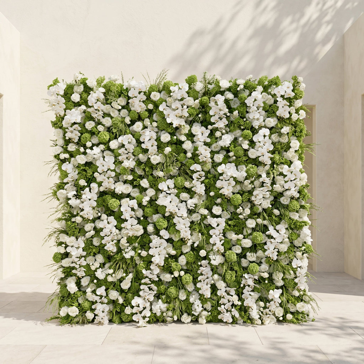 Evelaria | Luxury 5D White & Green Silk Event-Ready Floral Wall Backdrop for Edgy Romantic Weddings | Shipping Included