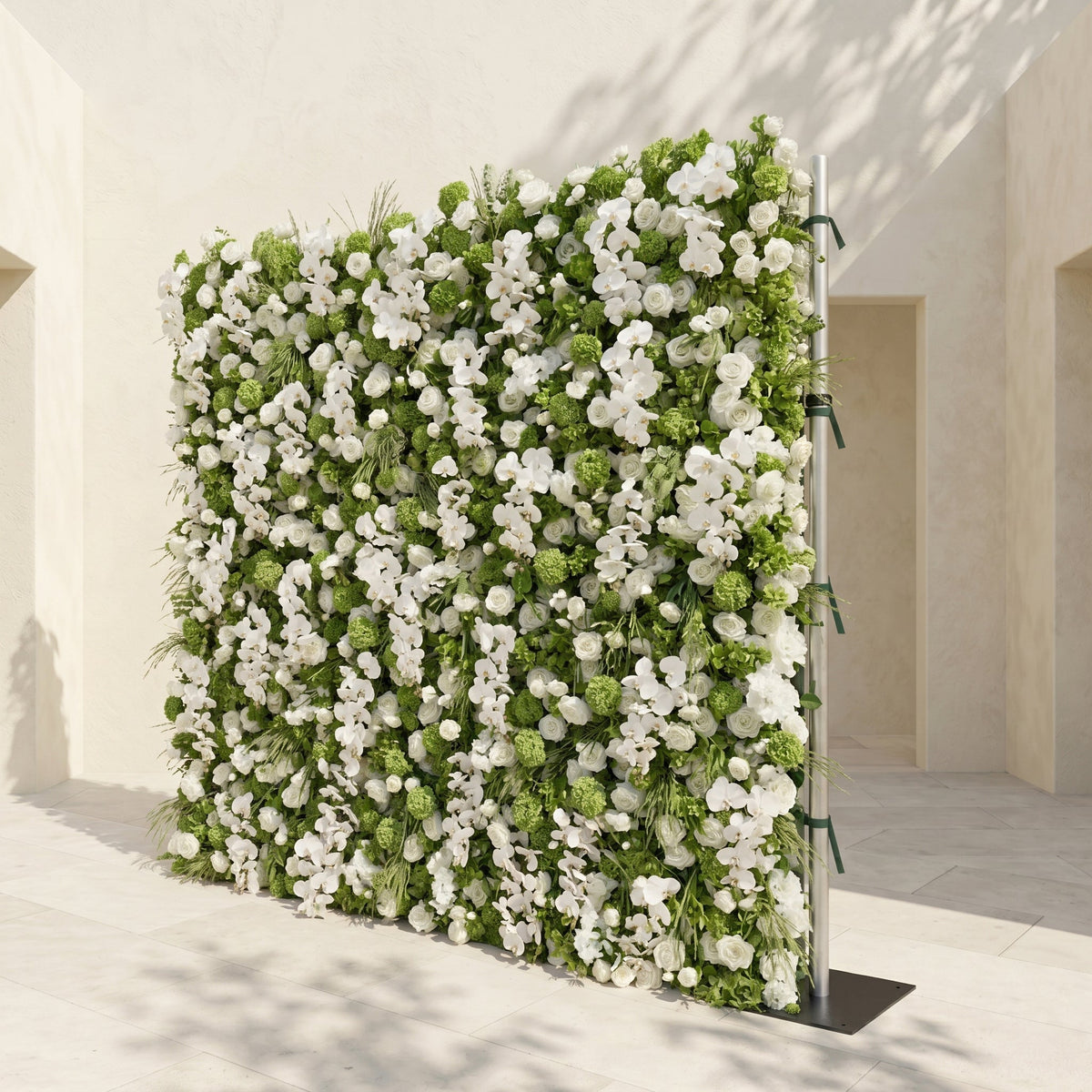 Evelaria | Luxury 5D White & Green Silk Event-Ready Floral Wall Backdrop for Edgy Romantic Weddings | Shipping Included
