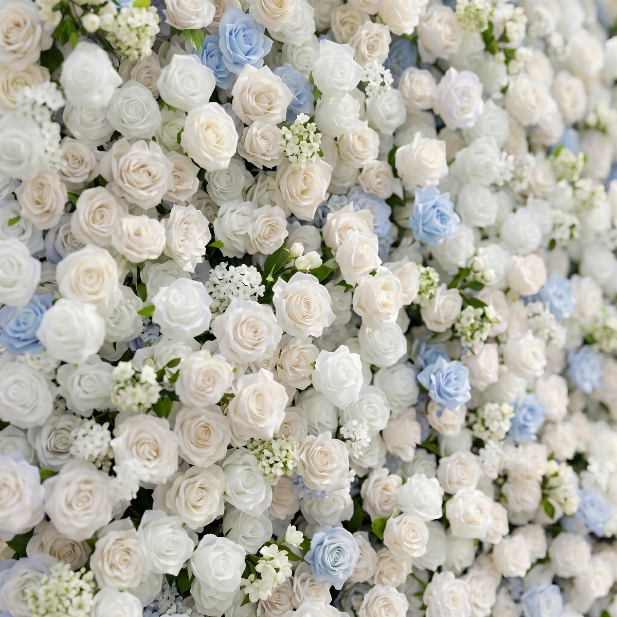 Fiorelle | 5D Dusty Baby Blue & Ivory White Event-Ready Silk Rose Floral Wall Backdrop for Romantic Wedding & Proposal Setups | Shipping Included