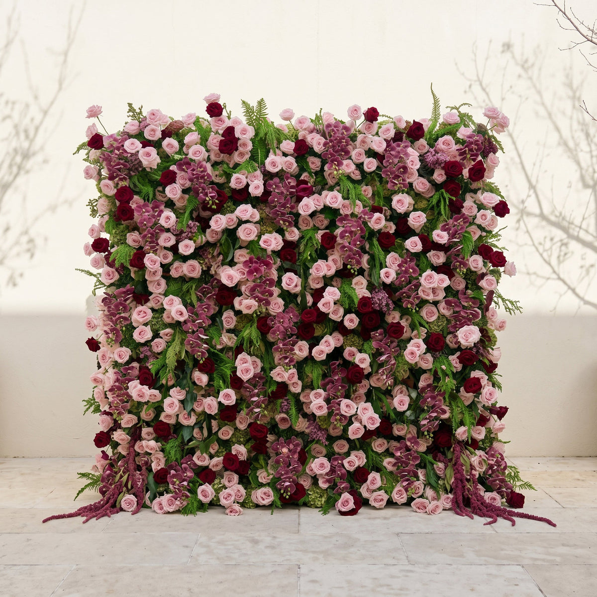 Gaellena | Luxury 5D Burgundy & Blush Pink Floral Wall with Greenery Roll-Up Backdrop for Romantic Fall Weddings | Shipping Included