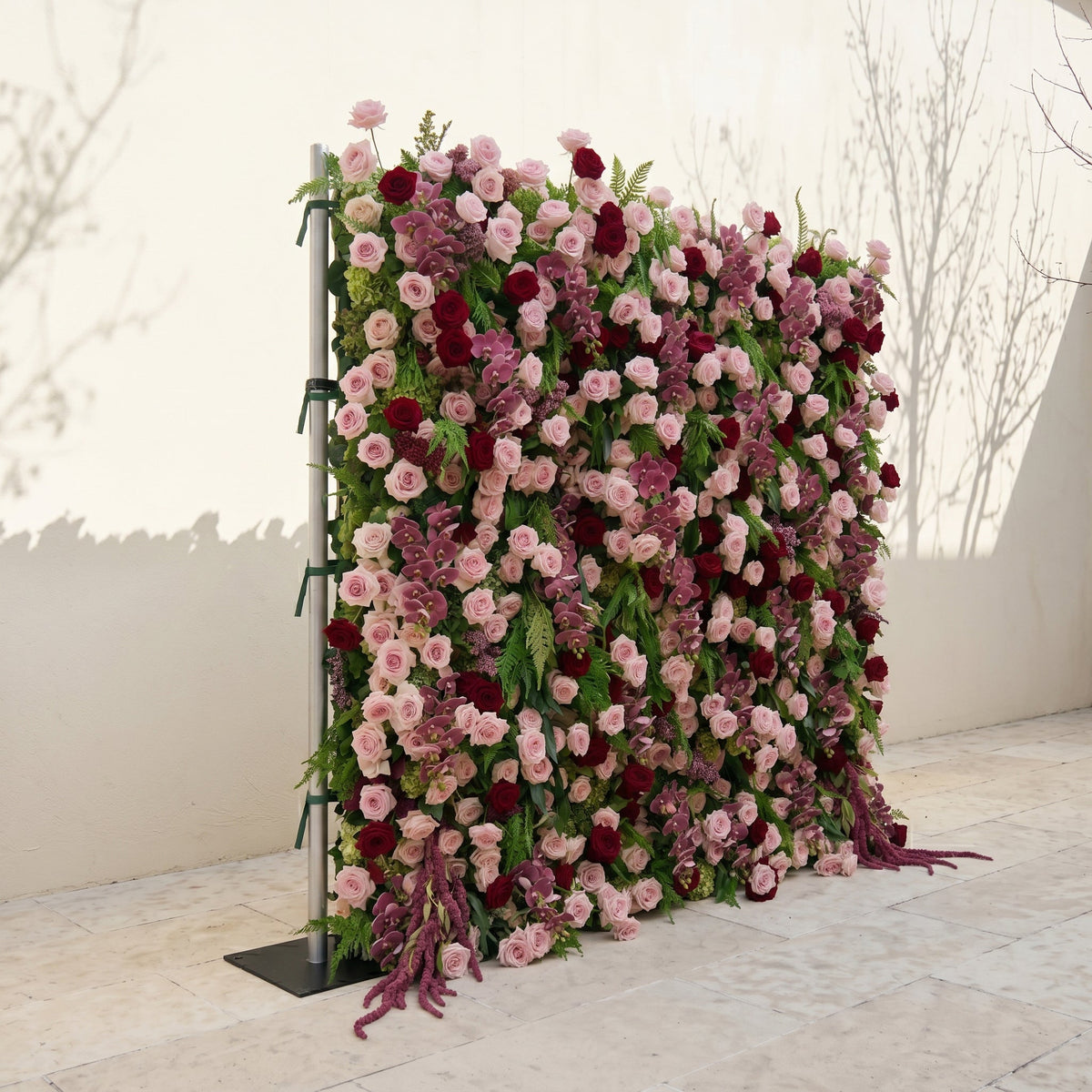 Gaellena | Luxury 5D Burgundy & Blush Pink Floral Wall with Greenery Roll-Up Backdrop for Romantic Fall Weddings | Shipping Included