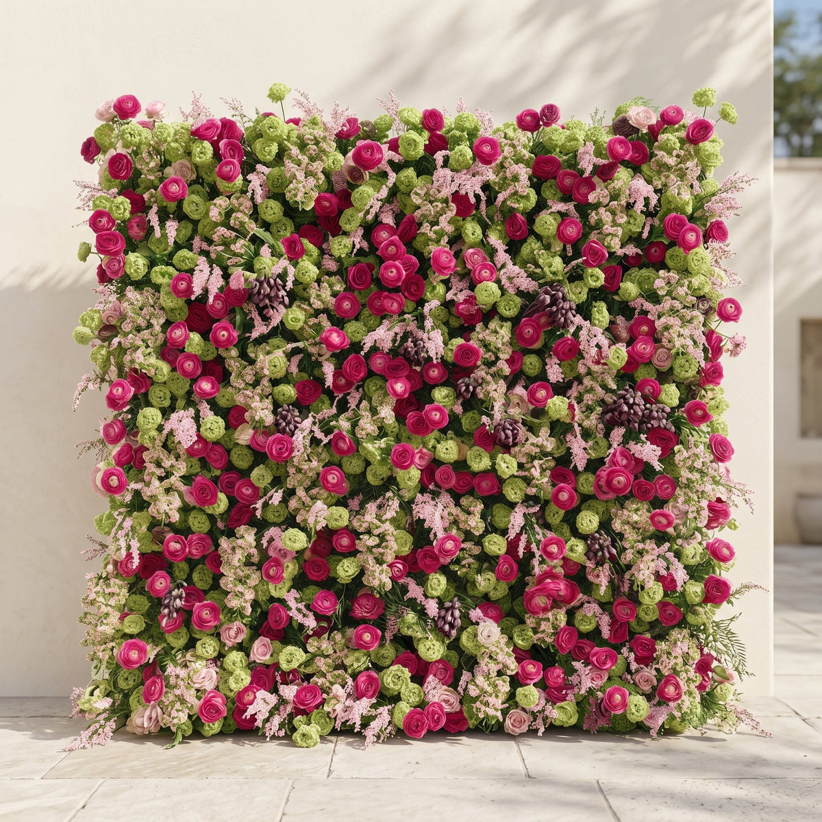 Floria | Luxury 5D Hot Pink & Green Event-Ready Silk Floral Wall Backdrop for Vibrant Summer Parties & Events | Shipping Included
