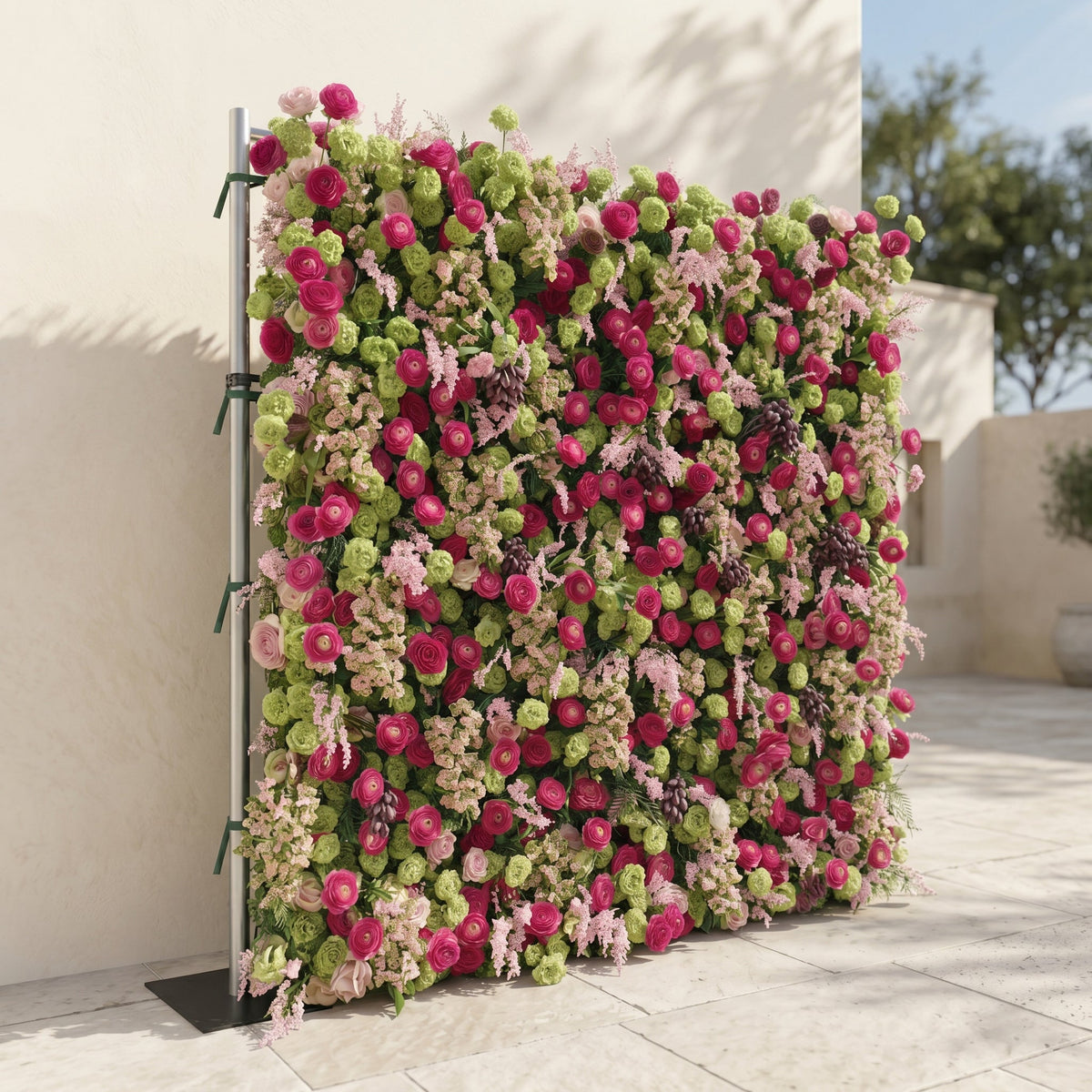 Floria | Luxury 5D Hot Pink & Green Event-Ready Silk Floral Wall Backdrop for Vibrant Summer Parties & Events | Shipping Included
