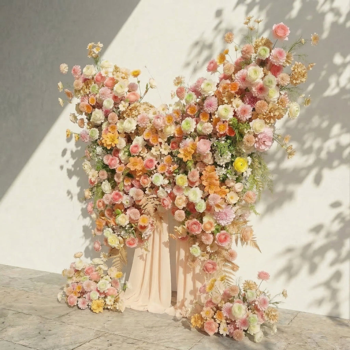 Cirelle | Exquisite Peach & Champagne Butterfly-Shaped Flower Wall Backdrop for Garden Proposals & Weddings | Shipping Included