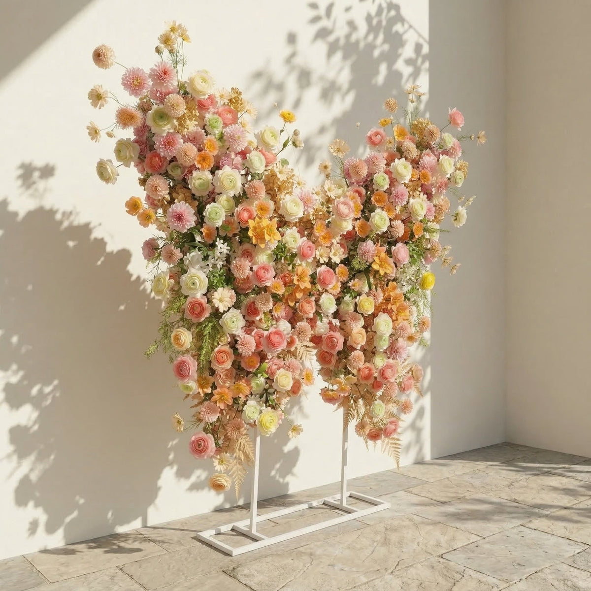 Cirelle | Exquisite Peach & Champagne Butterfly-Shaped Flower Wall Backdrop for Garden Proposals & Weddings | Shipping Included