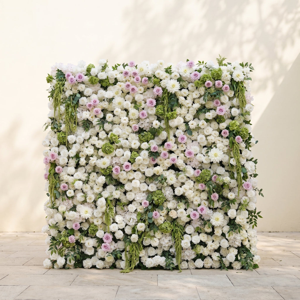Jollyra | 5D Blush Lavender Pink & Ivory White Event-Ready Silk Rose Floral Wall Backdrop with Lush Greenery for Romantic Wedding & Proposal Setups | Shipping Included