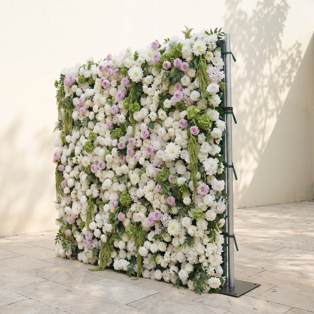 Jollyra | 5D Blush Lavender Pink & Ivory White Event-Ready Silk Rose Floral Wall Backdrop with Lush Greenery for Romantic Wedding & Proposal Setups | Shipping Included