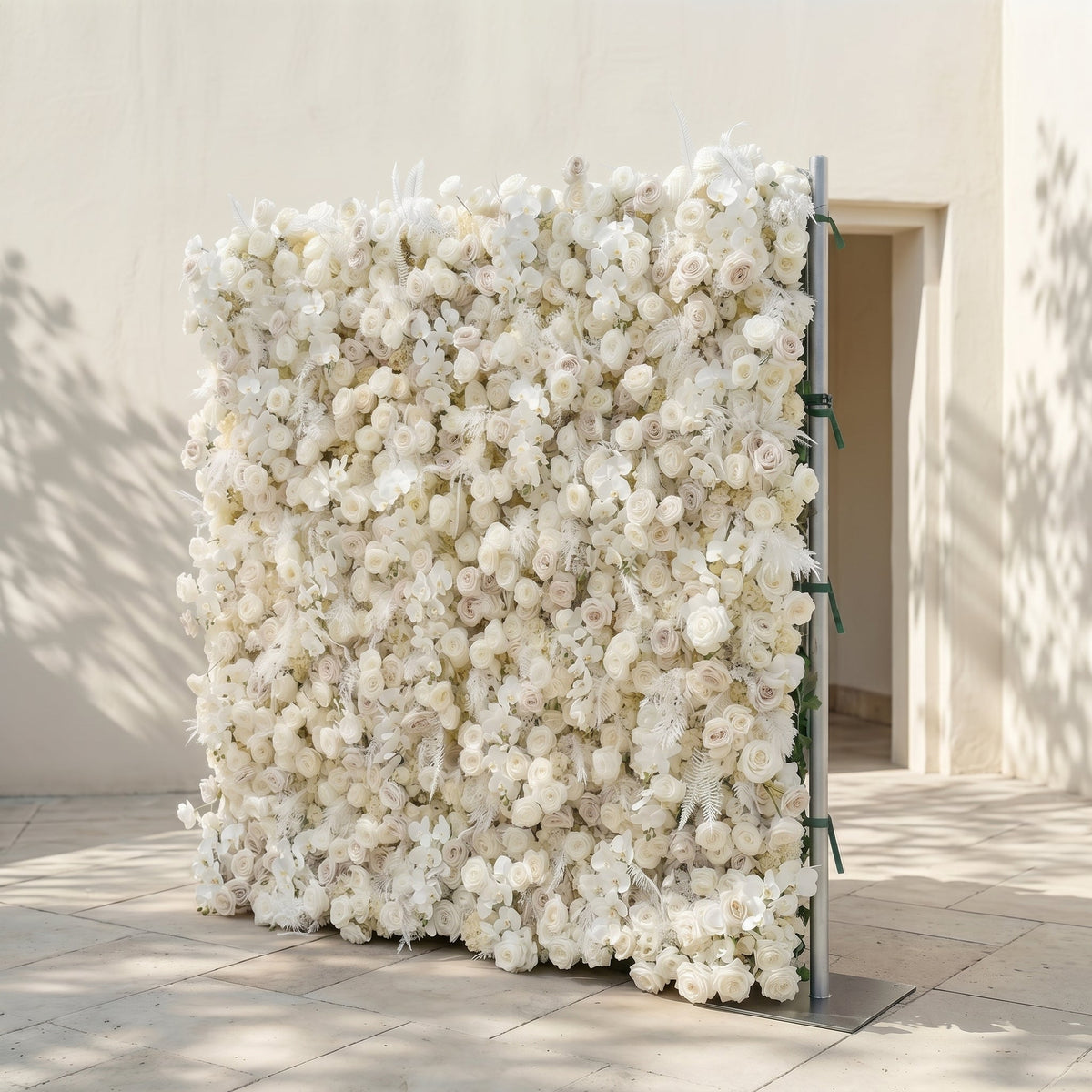 Junbelle | Elegant 5D White Floral Wall with Pampas Grass Accents Roll-Up Backdrop for Whimsical Bridal Showers | Shipping Included