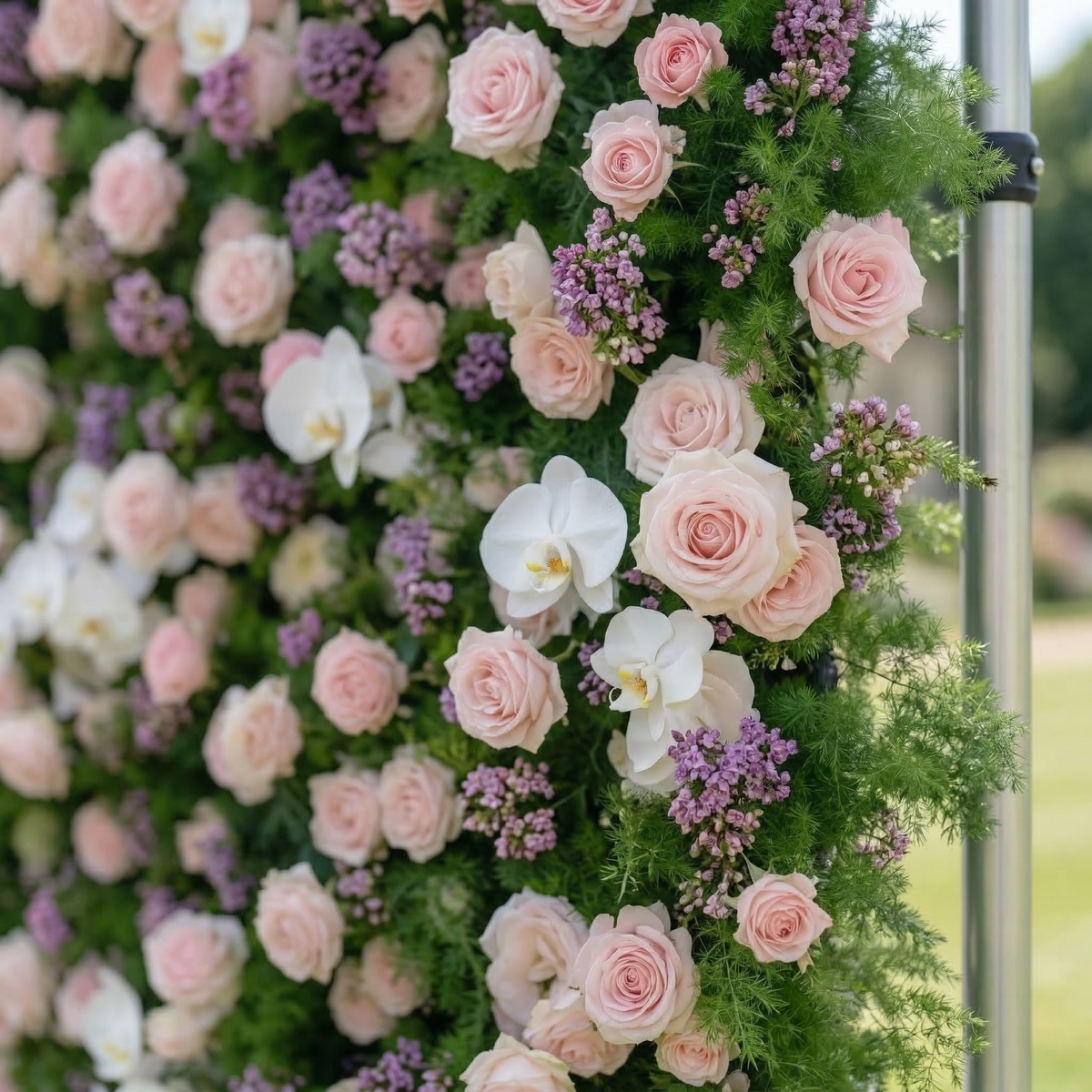 Kaevra | 5D Lush Greenery & Soft Pink Floral Event-Ready Silk Rose Floral Wall Backdrop for Elegant Events Decoration | Shipping Included