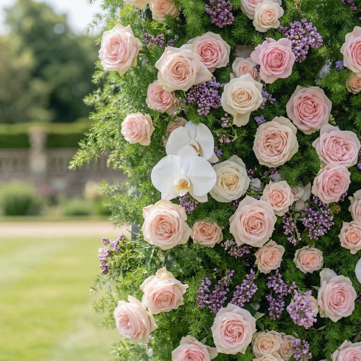 Kaevra | 5D Lush Greenery & Soft Pink Floral Event-Ready Silk Rose Floral Wall Backdrop for Elegant Events Decoration | Shipping Included