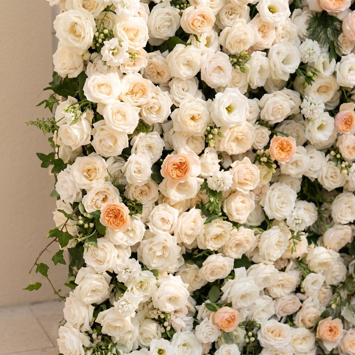 Karellora | 5D Cream Ivory White Event-Ready Silk Rose Floral Wall Backdrop with Soft Peach Accents for Romantic Wedding & Proposal Setups | Shipping Included
