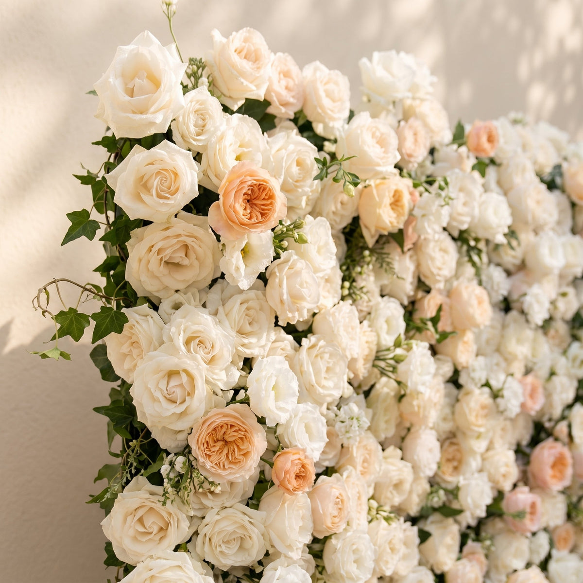 Karellora | 5D Cream Ivory White Event-Ready Silk Rose Floral Wall Backdrop with Soft Peach Accents for Romantic Wedding & Proposal Setups | Shipping Included