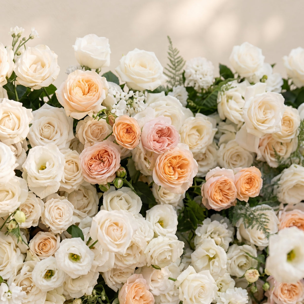 Karellora | 5D Cream Ivory White Event-Ready Silk Rose Floral Wall Backdrop with Soft Peach Accents for Romantic Wedding & Proposal Setups | Shipping Included