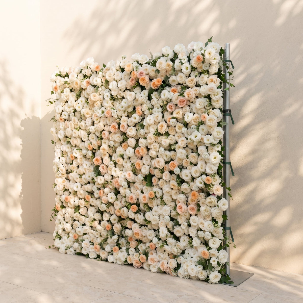 Karellora | 5D Cream Ivory White Event-Ready Silk Rose Floral Wall Backdrop with Soft Peach Accents for Romantic Wedding & Proposal Setups | Shipping Included