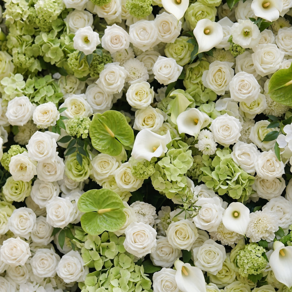 Keirmira | 5D Fresh Green & Ivory White Event-Ready Silk Rose Floral Wall Backdrop for Romantic Wedding & Proposal Setups | Shipping Included