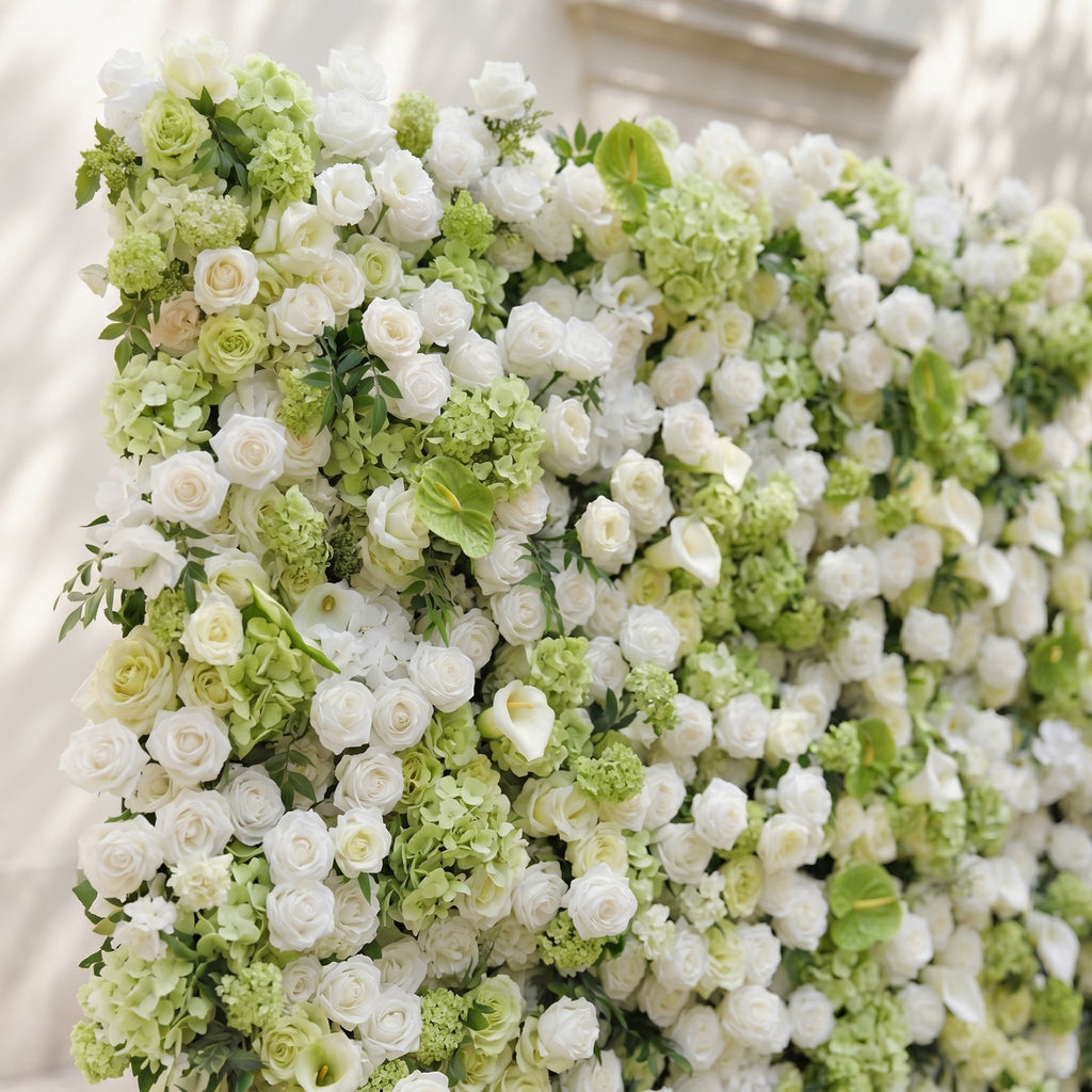 Keirmira | 5D Fresh Green & Ivory White Event-Ready Silk Rose Floral Wall Backdrop for Romantic Wedding & Proposal Setups | Shipping Included