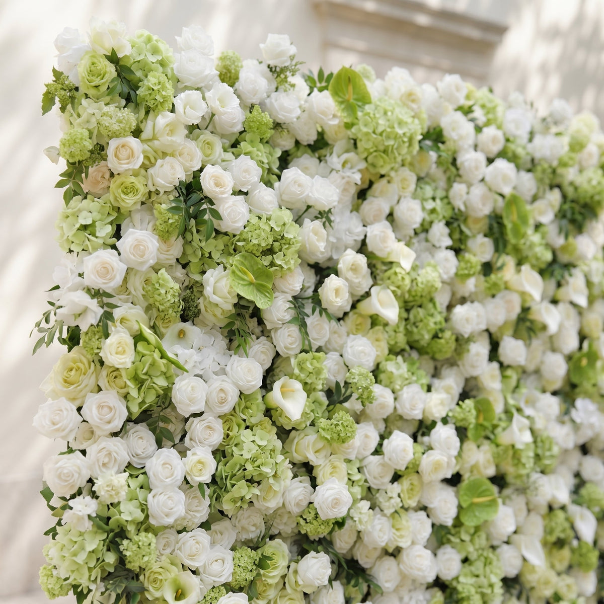 Keirmira | 5D Fresh Green & Ivory White Event-Ready Silk Rose Floral Wall Backdrop for Romantic Wedding & Proposal Setups | Shipping Included