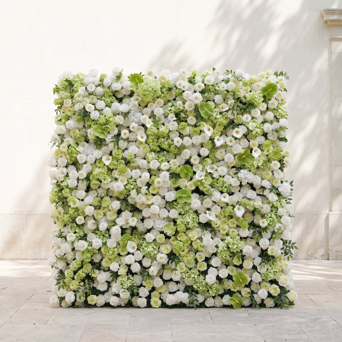 Keirmira | 5D Fresh Green & Ivory White Event-Ready Silk Rose Floral Wall Backdrop for Romantic Wedding & Proposal Setups | Shipping Included