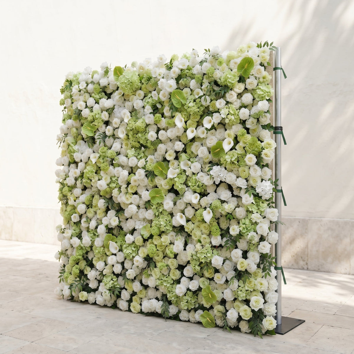 Keirmira | 5D Fresh Green & Ivory White Event-Ready Silk Rose Floral Wall Backdrop for Romantic Wedding & Proposal Setups | Shipping Included