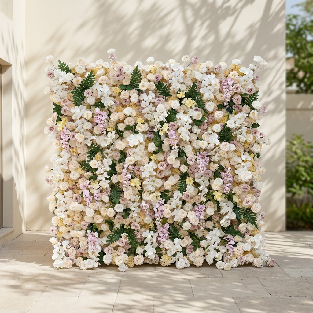 Kiralia | Luxury 5D Cream & Blush Pink Silk Event-Ready Floral Wall Backdrop for Soft Romantic Weddings | Shipping Included