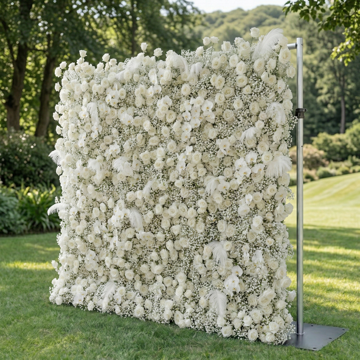 Lachlan | 5D Pure White Baby's Breath & Event-Ready Silk Rose Floral Wall Backdrop for Dreamy Wedding & Proposal | Shipping Included
